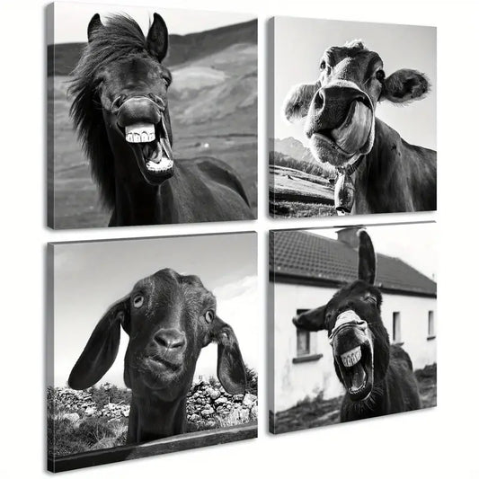 4pcs Horse Donkey Sheep Cow Canvas Pictures Wall Art Canvas Framed