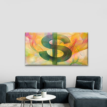 Green Dollar Sign as the Main Wall Art Canvas Office Home Room Framed 120x60cm