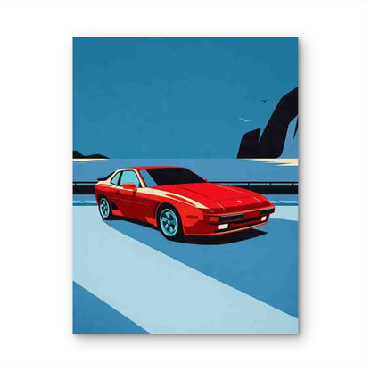 Red Modern Retro Sports Car 60x90cm Metal Print Ready to Hang - Bella Home Decor