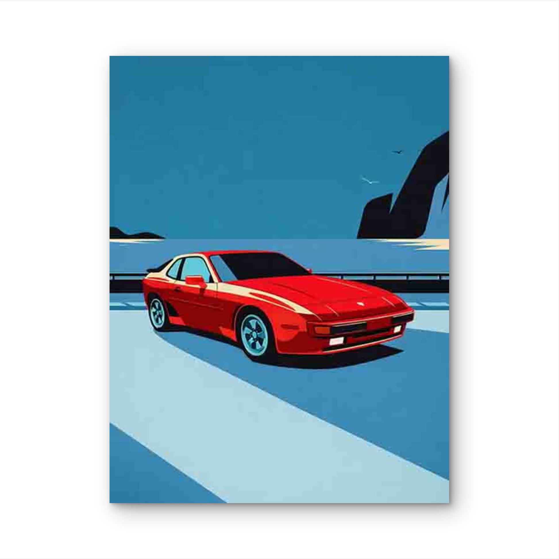 Red Modern Retro Sports Car 40x60cm Metal Print Ready to Hang - Bella Home Decor