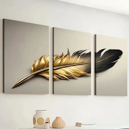 3pcs Modern Fashion Golden Feather Light Luxury Art Wall Art Set Canvas Unframed - High Quality Print 100% Australian Made Wall Canvas
