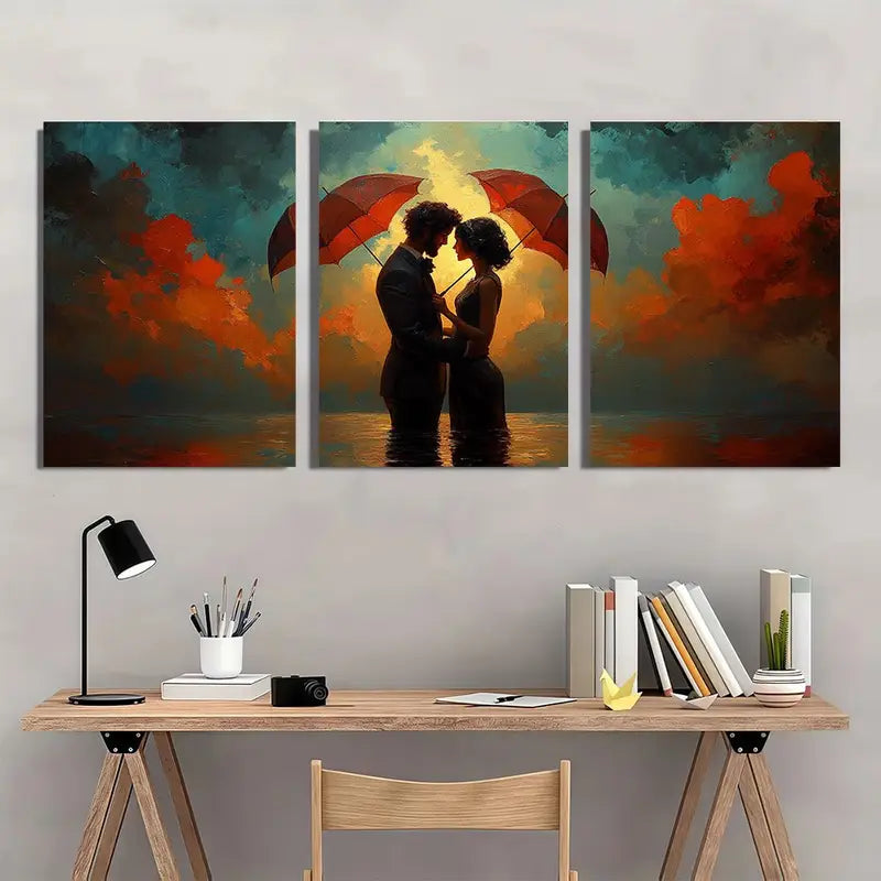 3pcs Vettriano Romantic Umbrellas  Metal Print Ready to Hang Art