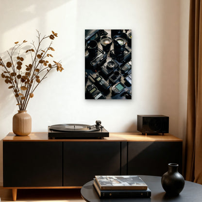 Collection of Camera Equipment and Accessories 60x90cm Metal Print Ready to Hang
