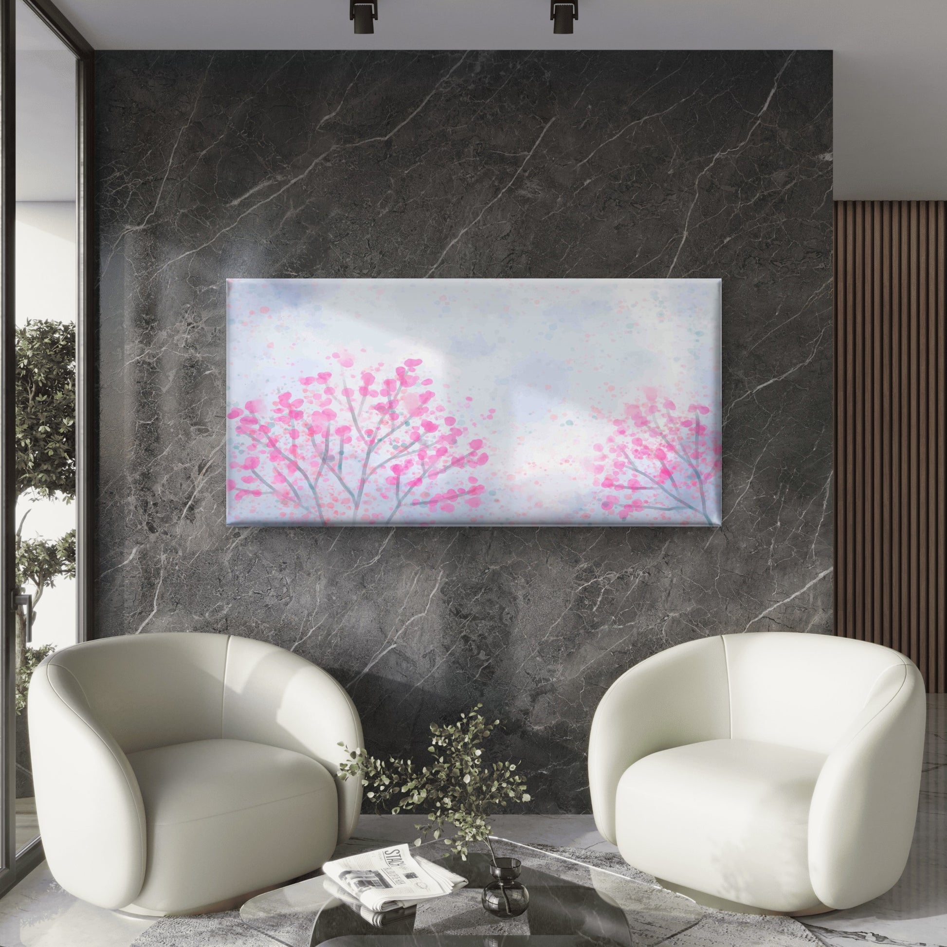 Cherry Tree Pink Blossom Wall Art Canvas Office Home Room Framed 120x60cm - Bella Home Decor