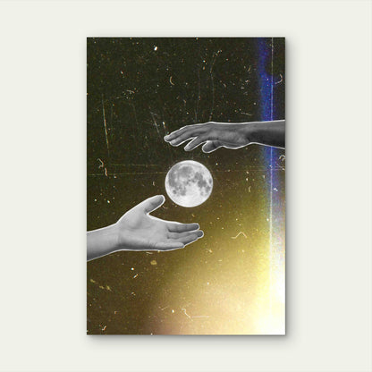 Hands Reaching for a Full Moon 60x90cm Metal Print Ready to Hang