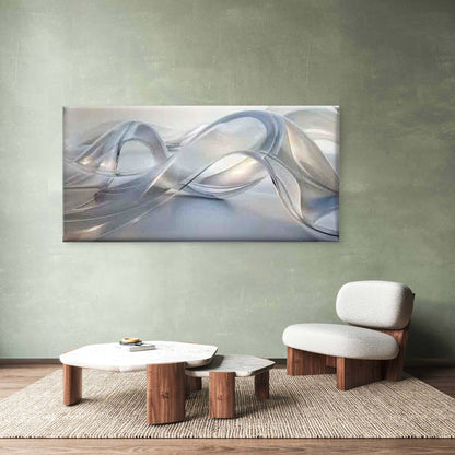Abstract Silver Fluid Waves Wall Art Canvas Office Home Room Framed 120x60cm