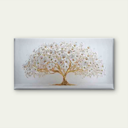 Golden Tree with White Blossoms Wall Art Canvas Office Home Room Framed 120x60cm - Bella Home Decor