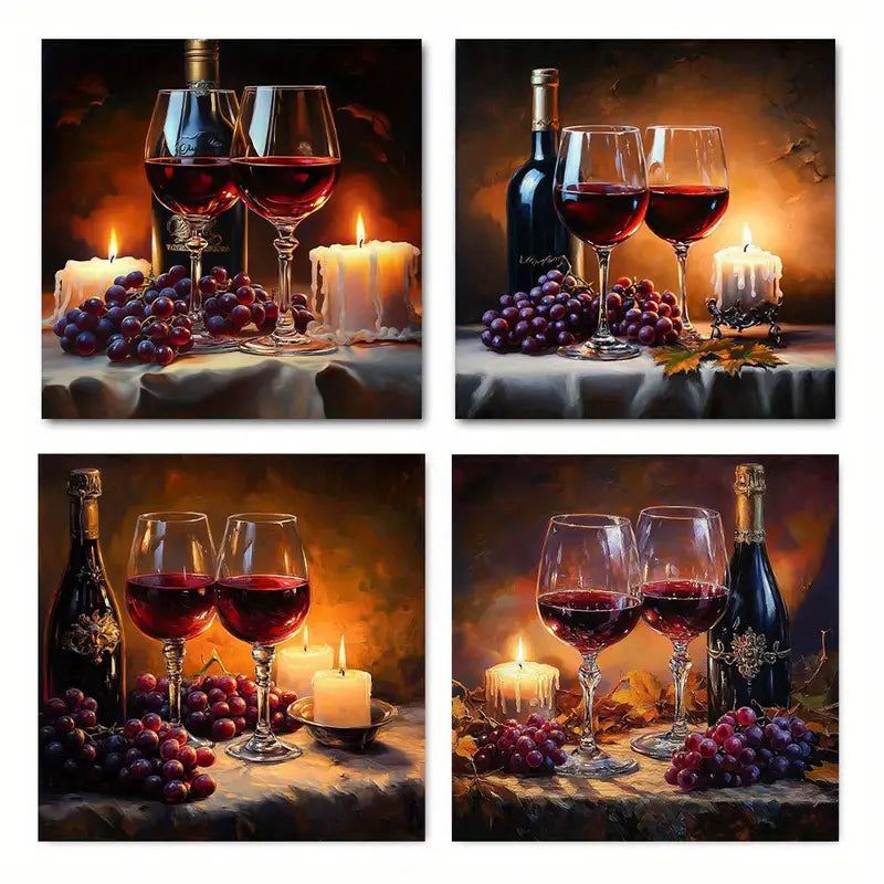 4pcs Glass And spoon CanvasWall Art Canvas Framed