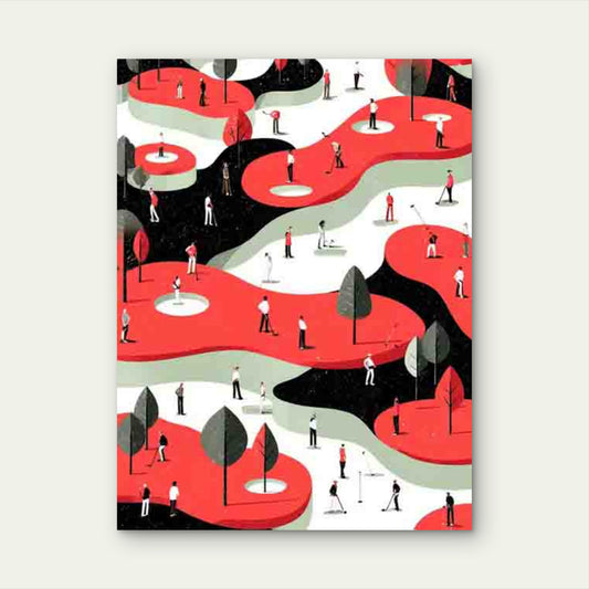 Golf Course Landscape with Red Putting Green, 40x60cm Metal Print Ready to Hang