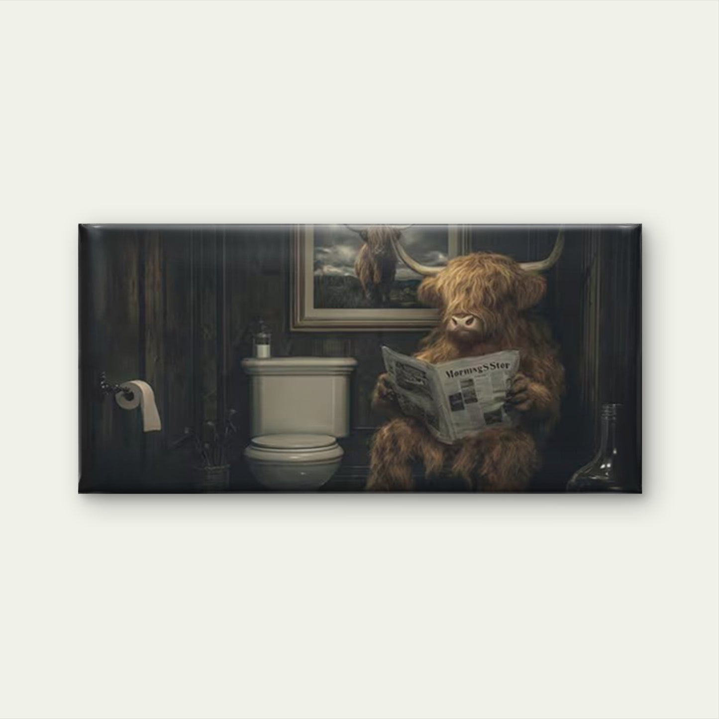 Funny Bull Reading Newspaper Wall Art Canvas Office Home Room Framed 120x60cm
