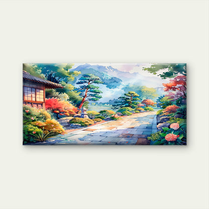 Serene Garden Path Morning Wall Art Canvas Office Home Room Framed 120x60cm