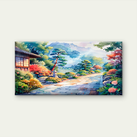 Serene Garden Path Morning Wall Art Canvas Office Home Room Framed 120x60cm