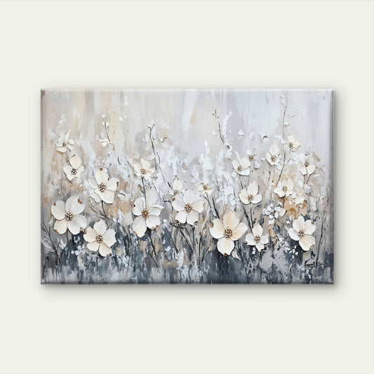 White Flowers in Grey Meadow Wall Art Decor 100% Australian Made
