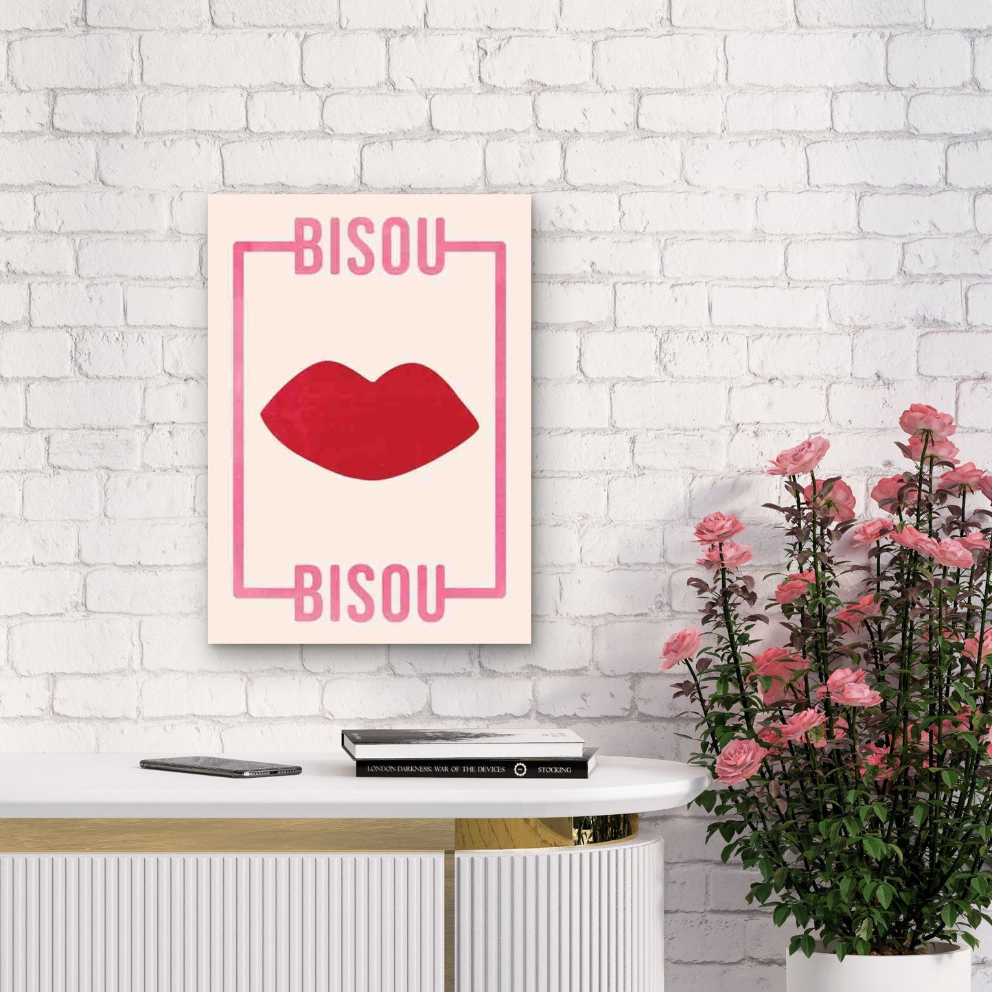 Minimalist Featuring Red Lips 60x90cm Metal Print Ready to Hang - Bella Home Decor