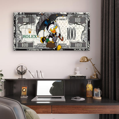 Rich Duck Dollar Bill Money Print Wall Art Canvas Office Home Framed 120x60cm - Bella Home Decor
