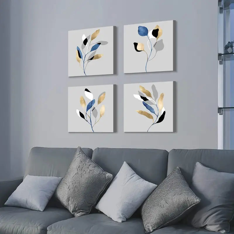 4pcs Leaf Artwork Nature Painting  Wall Art Canvas Framed