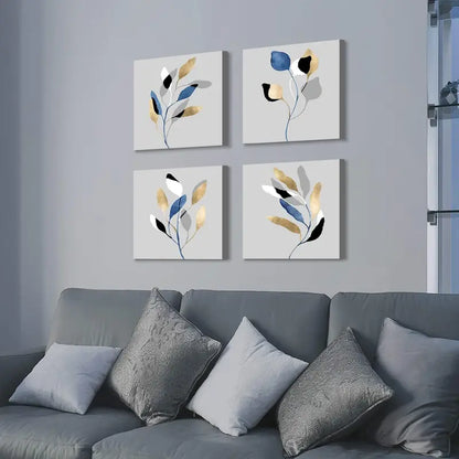4pcs Leaf Artwork Nature Painting  Wall Art Canvas Framed