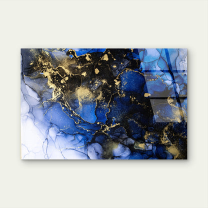 Abstract Blue And Gold Fluid Ink Abstract Art Acrylic Glass Printing Wall Art Australian Made Quality