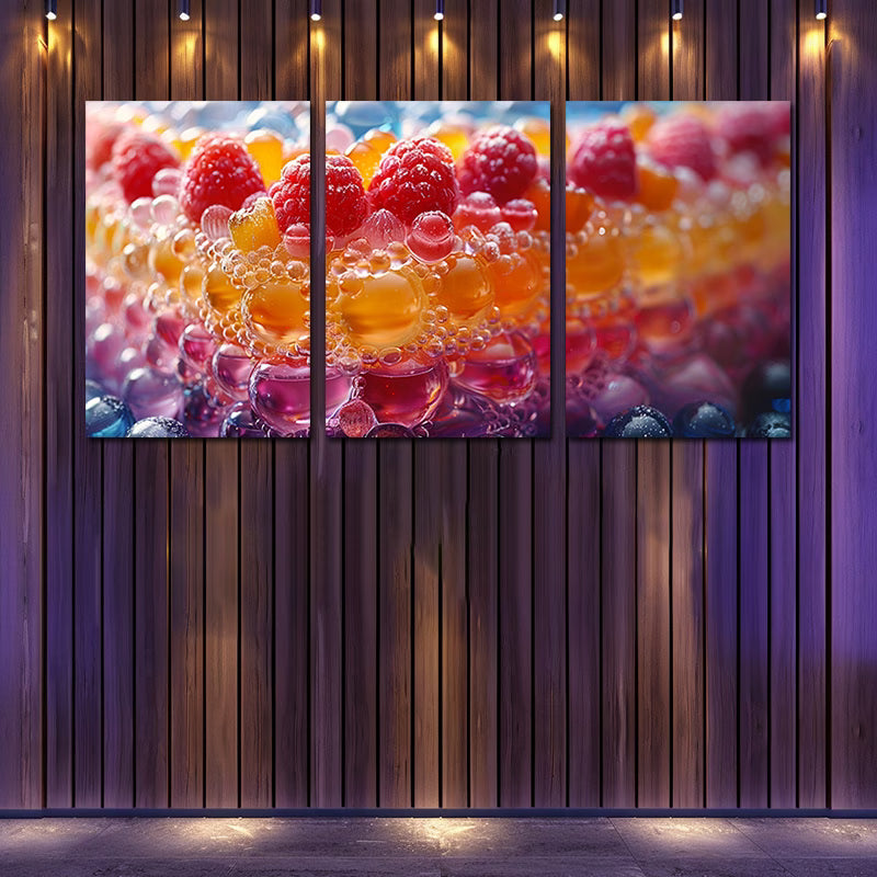 3pcs Colorful Cake with Berries Wall Art Set Canvas Framed 40x60cm - High Quality Print 100% Australian Made Wall Canvas Ready to Hang - Bella Home Decor