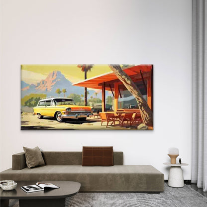 Mid-Century Palm Springs Desert Wall Art Canvas Office Home Room Framed 120x60cm