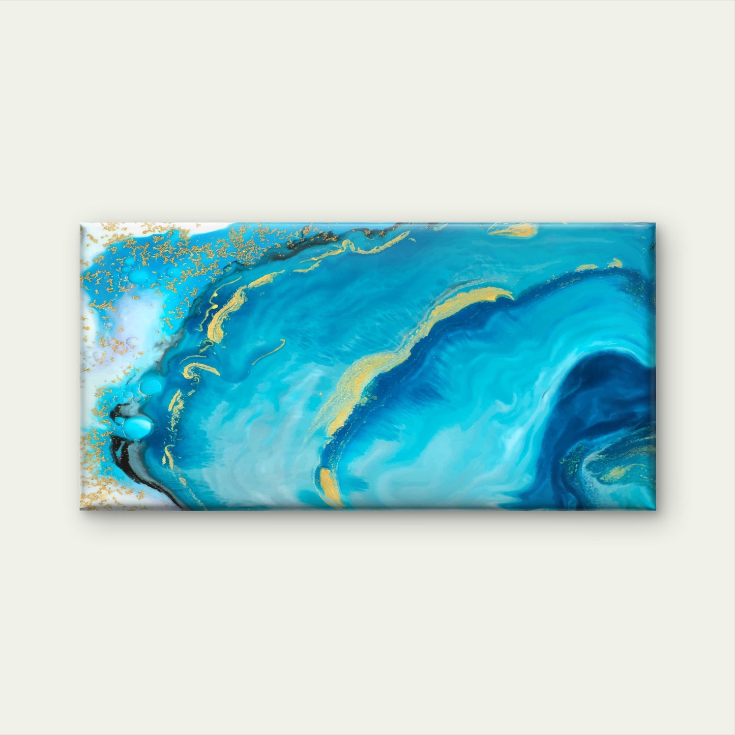 Golden Waves Deep Sea Wall Art Canvas Office Home Room Framed 120x60cm