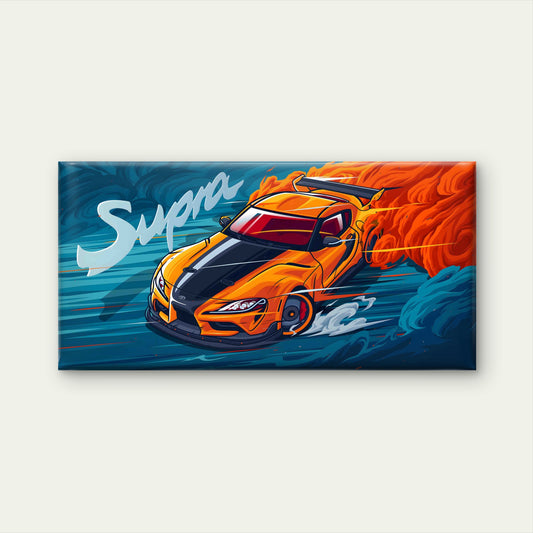 Orange Supercar shown drifting Wall Art Canvas Office Home Room Framed 120x60cm