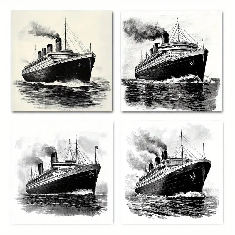 4pcs  Titanic Sinking Vintage Nautical  Wall Art Canvas Framed