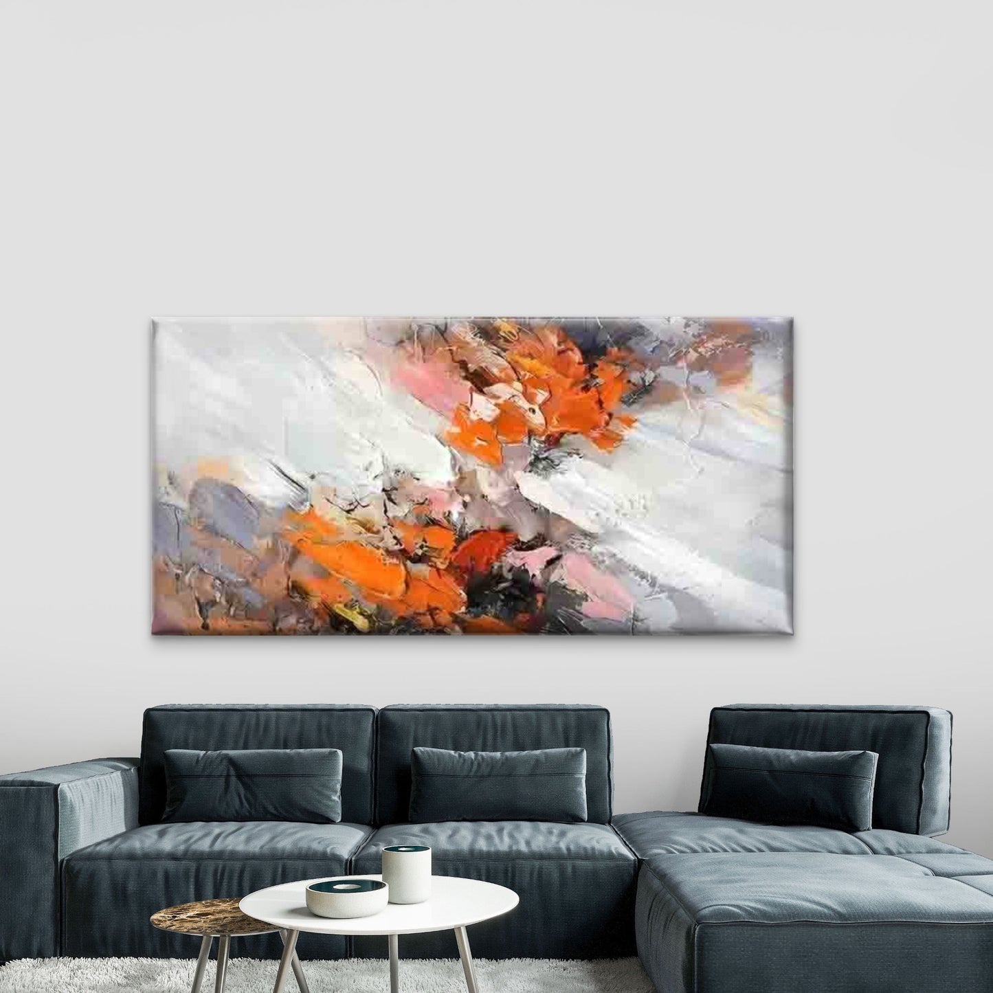 Abstract Orange & White Wall Art Canvas Office Home Room Framed 120x60cm