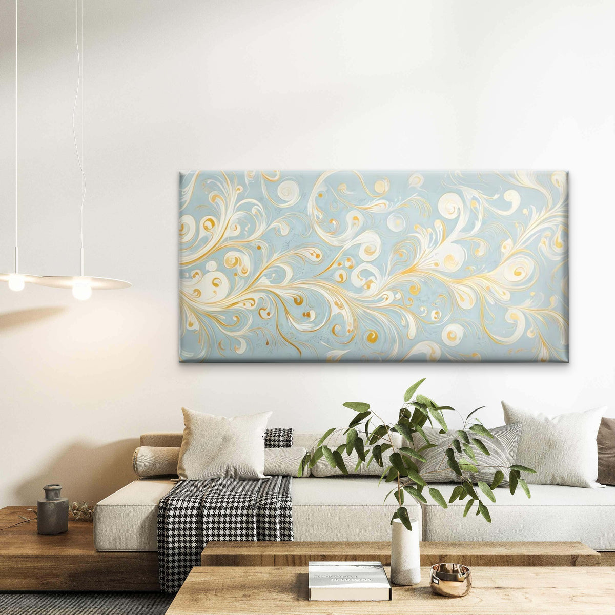 Golden White Fluid Swirls Wall Art Canvas Office Home Room Framed 120x60cm