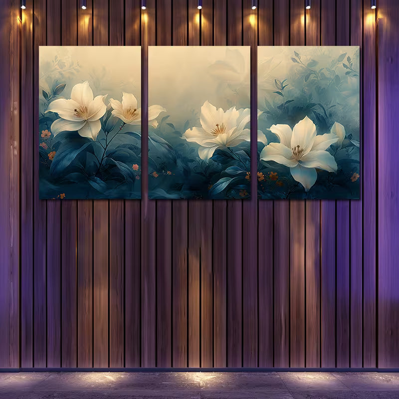3pcs Elegant White Lily & Rose Floral Design Wall Art Set Canvas Framed 40x60cm - High Quality Print 100% Australian Made Wall Canvas Ready to Hang