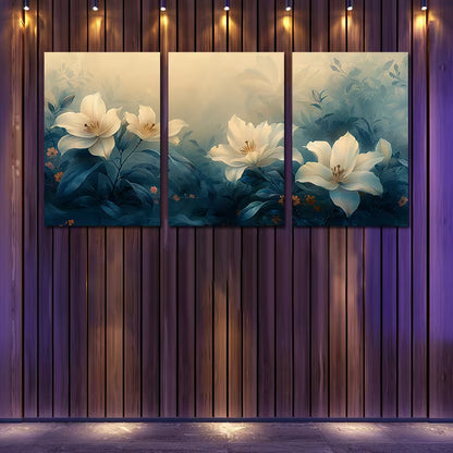 3pcs Elegant White Lily & Rose Floral Design Wall Art Set Canvas Framed 40x60cm - High Quality Print 100% Australian Made Wall Canvas Ready to Hang
