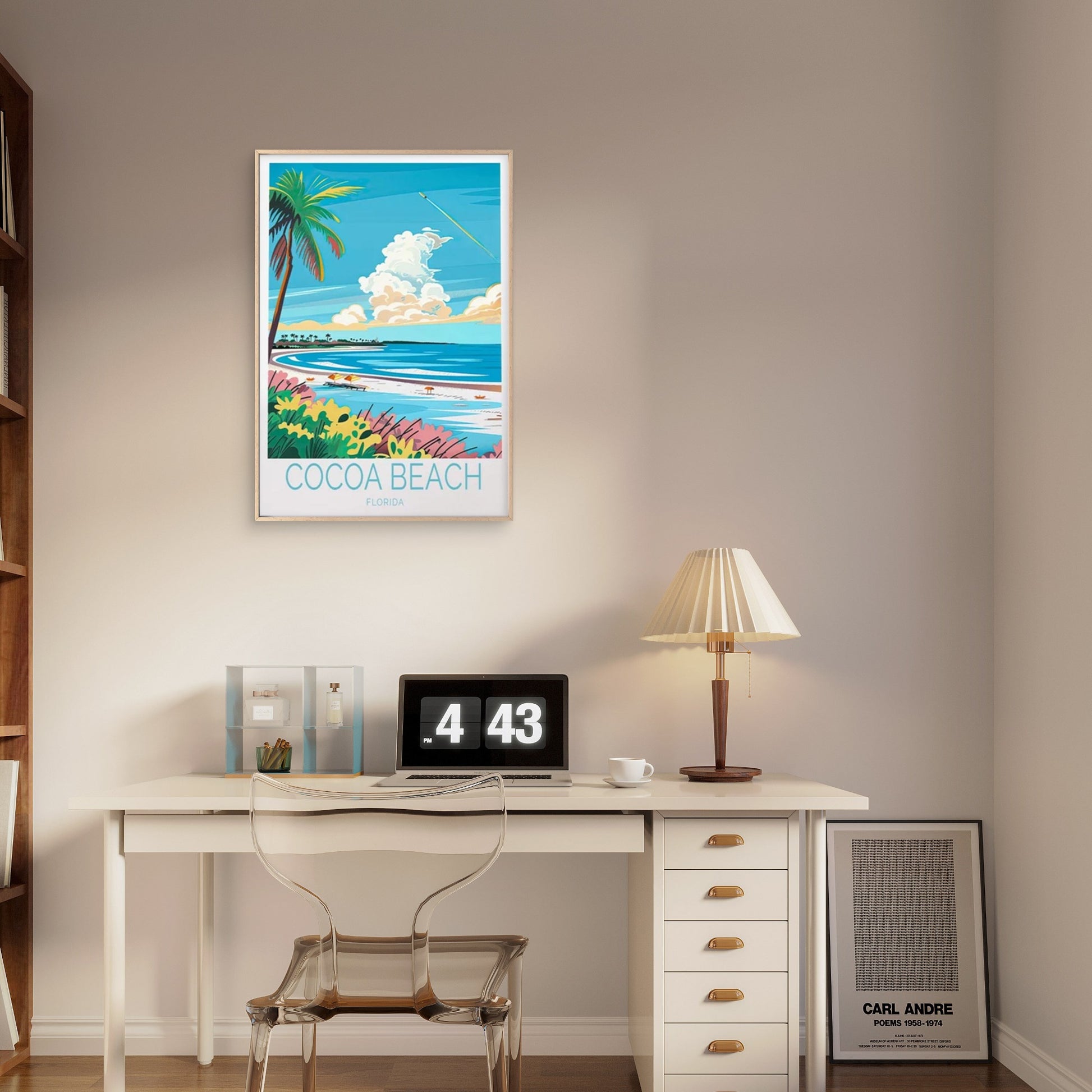 Cocoa Beach In Florida, Palm Tree Paint Travel Poster Print Wall Art - Bella Home Decor