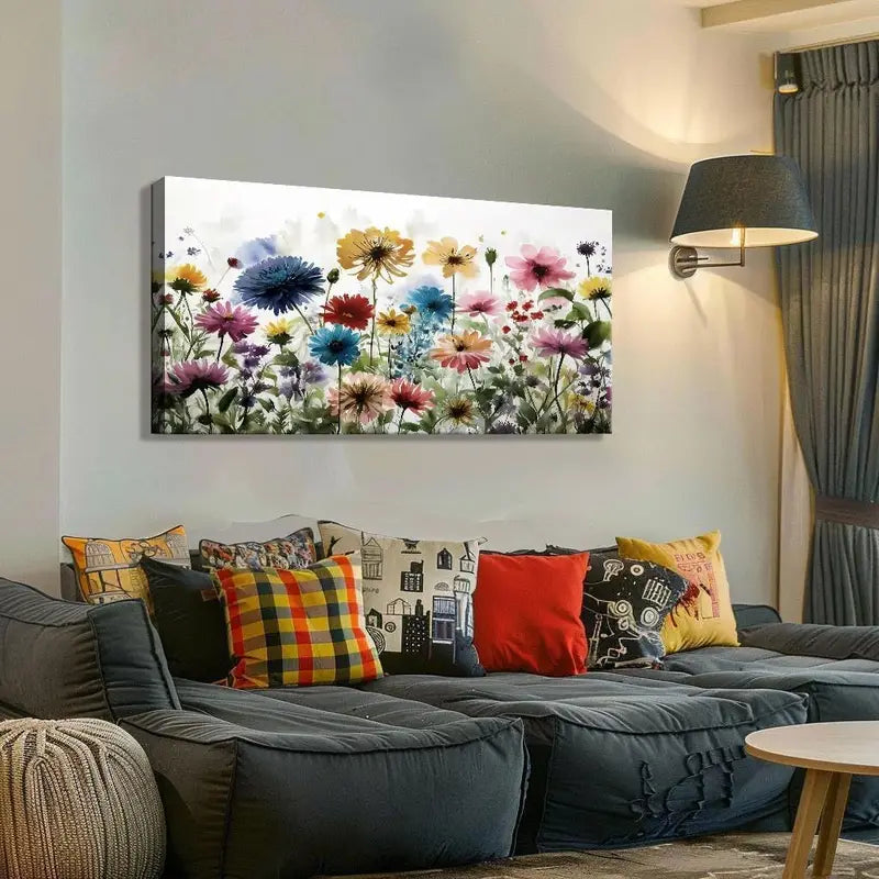 Colourful Flower Wildflowers Wall Art canvas office home room framed 120x60cm - Bella Home Decor