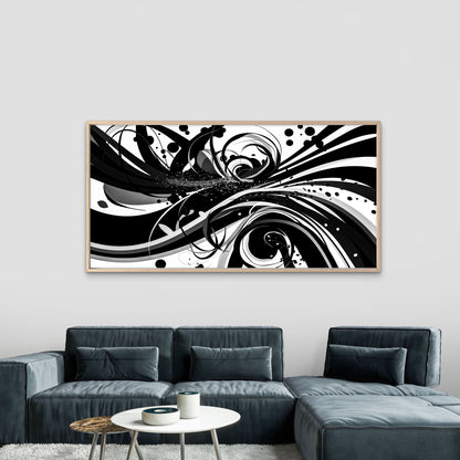 Black White Swirling Vortex Wall Art Canvas Office Home Room Framed 120x60cm