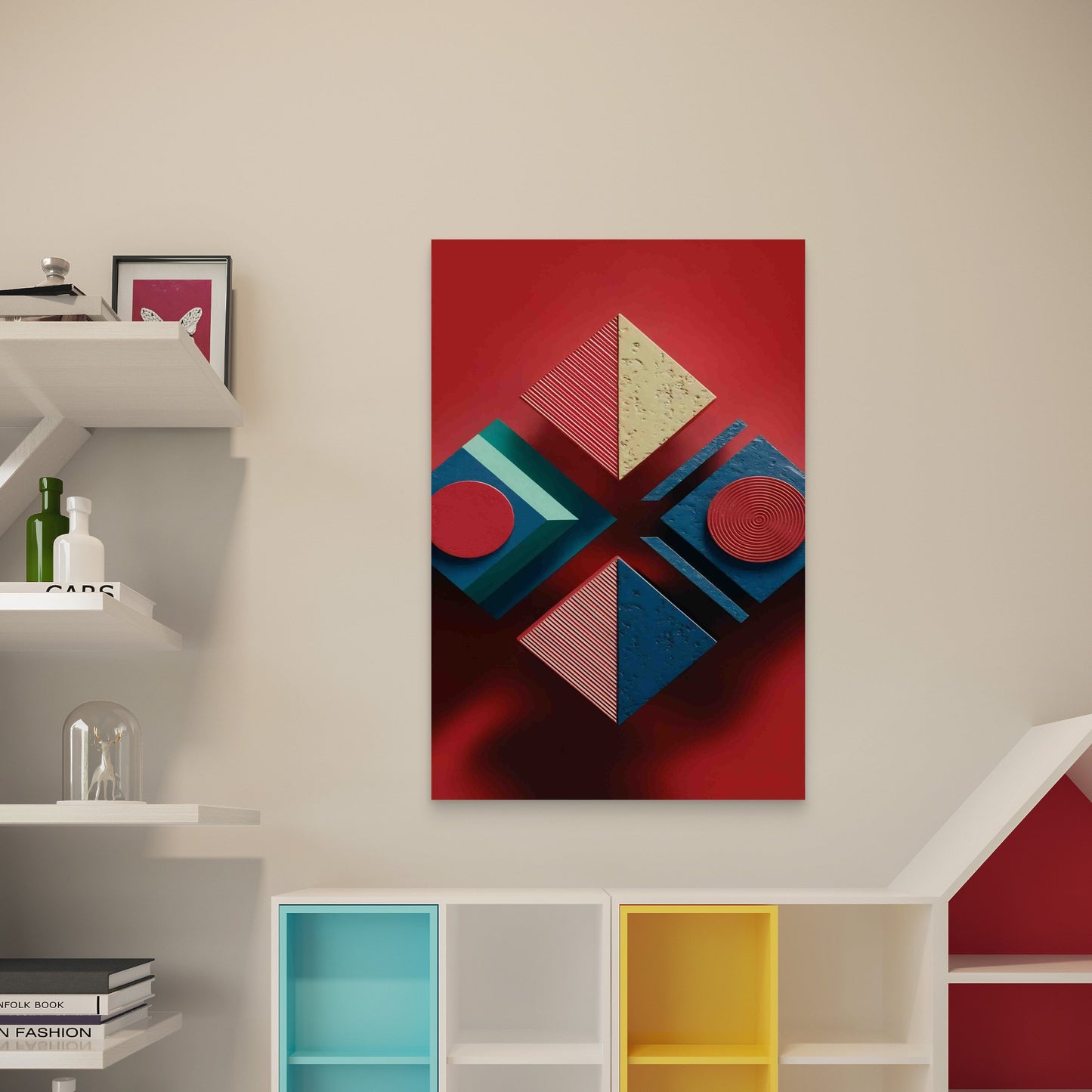 Top View Tet Attributes Against Red Background 60x90cm Metal Print Ready to Hang - Bella Home Decor