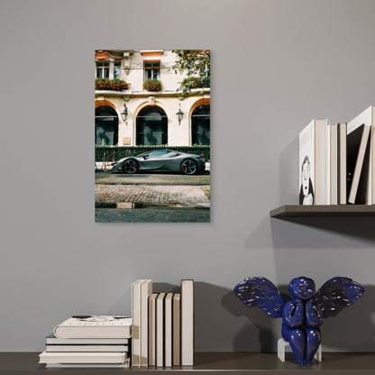 Ferrari SF90 Spider Parked In Front Of A Building 60x90cm Metal Print Ready to Hang