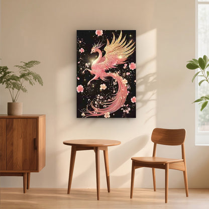 Elegant Pink Phoenix With Spread Wings 40x60cm Metal Print Ready to Hang - Bella Home Decor