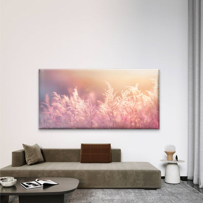 Pink Wild Grasses Field Wall Art Canvas Office Home Room Framed 120x60cm