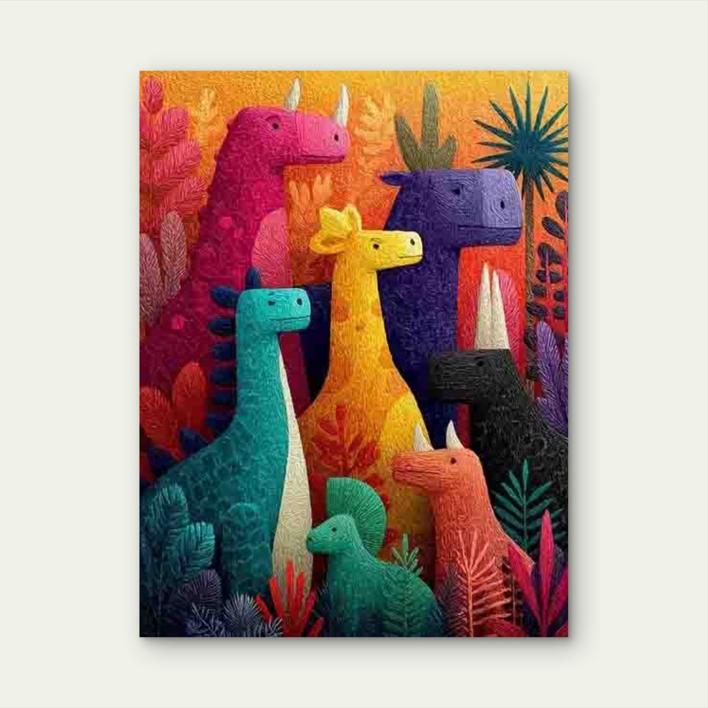 Colorful Little Dinosaur Friends Jungle Metal Print Ready to Hang