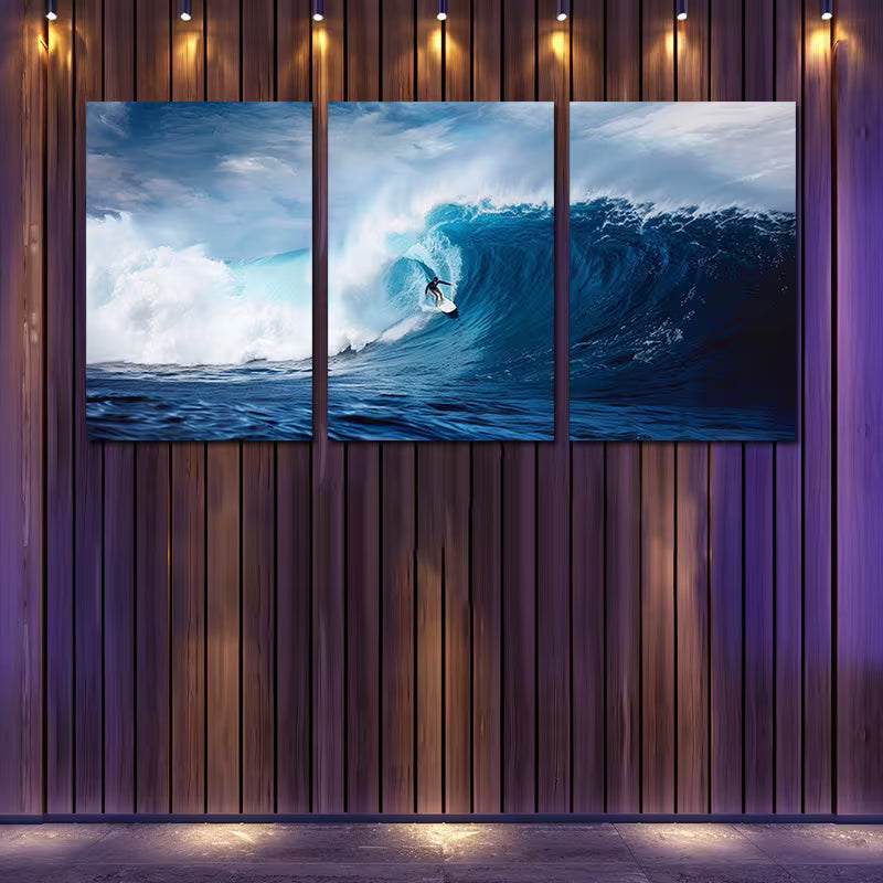 3pcs Extreme Surfing Theme Wall Art Set Canvas Framed 50x70cm - High Quality Print 100% Australian Made Wall Canvas Ready to Hang