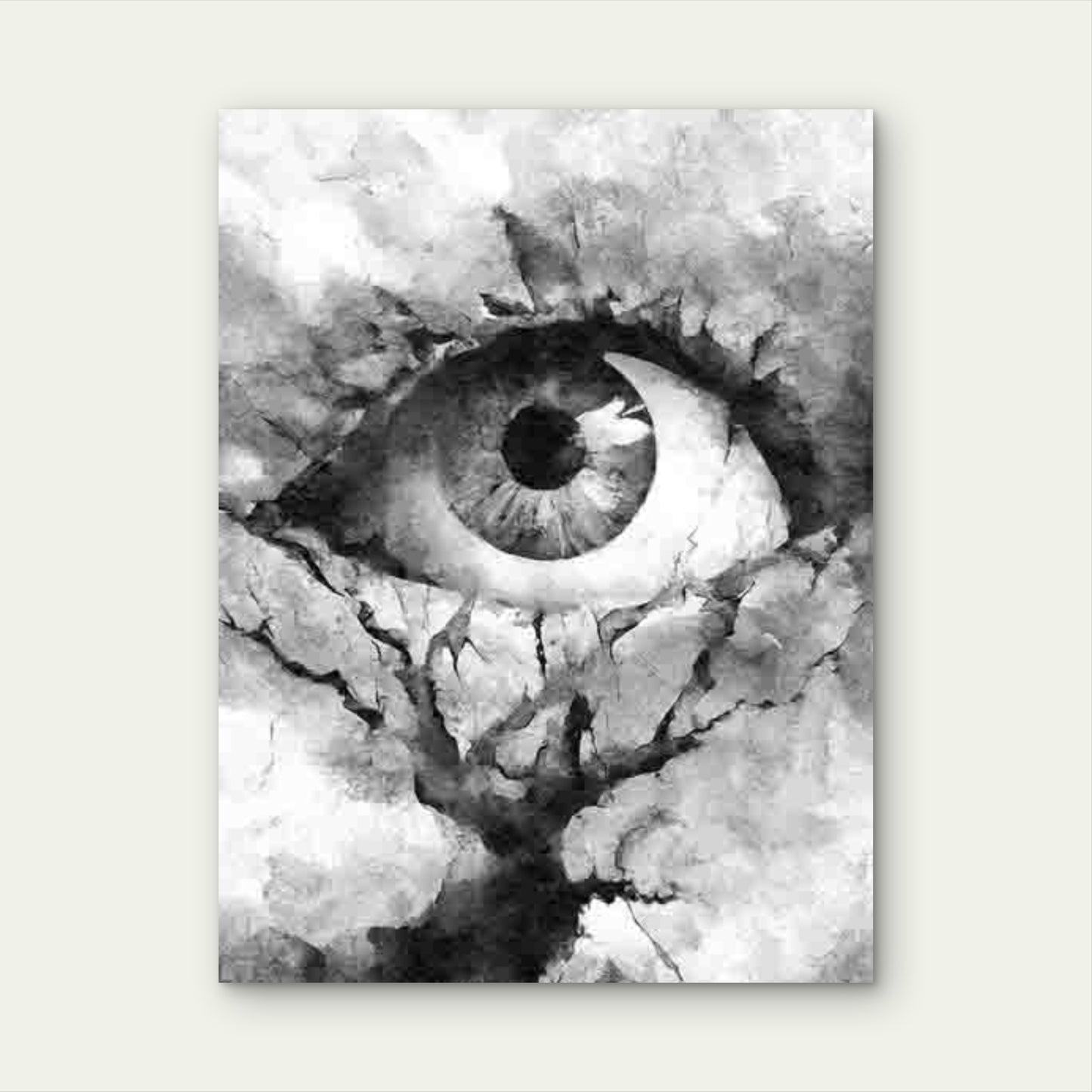 Abstract Grey Eye Tree Painting 40x60cm Metal Print Ready to Hang - Bella Home Decor