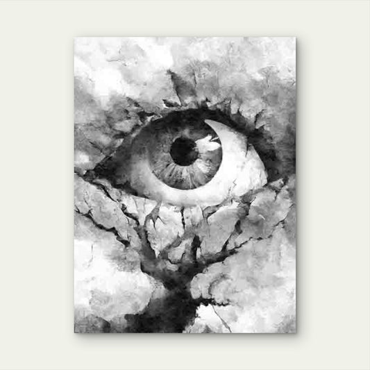 Abstract Grey Eye Tree Painting 40x60cm Metal Print Ready to Hang - Bella Home Decor