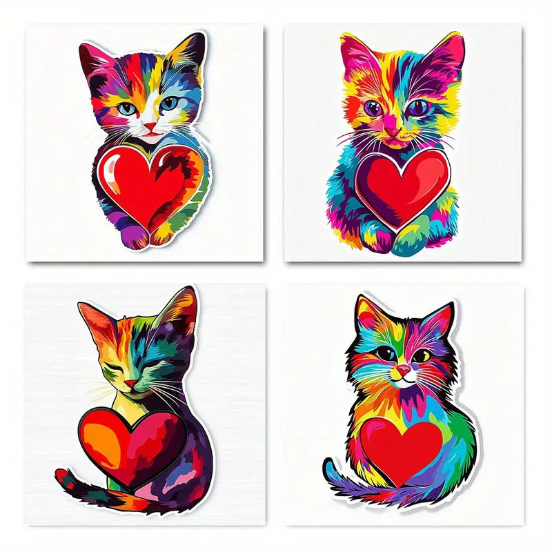 4pcs Colorful Tuxedo Cat Canvas Wall Art Canvas Framed