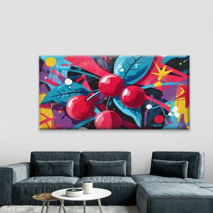 Abstract Cherries And Leaves Wall Art Canvas Office Home Room Framed 120x60cm