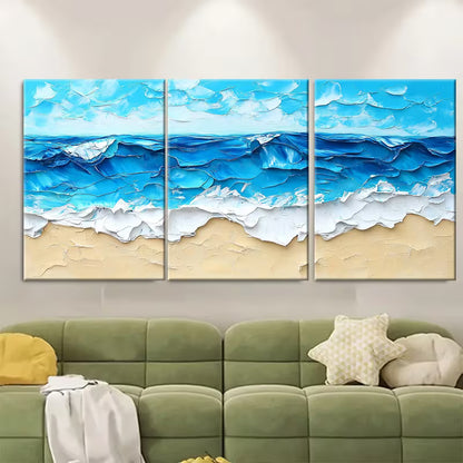 3pcs Blue Beach Abstract Painting Summer Sea Metal Print Ready to Hang Art - Bella Home Decor