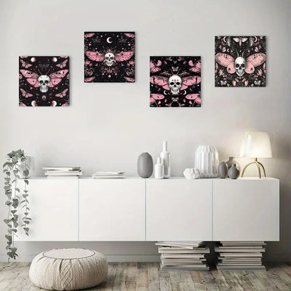 4pcs   Vibrant Pink Butterfly & Black  lp      Wall Art Canvas Framed