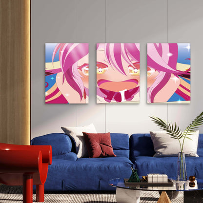 3pcs Anime Girl Pink Hair Sparkle Eyes Close Up Metal Print Ready to Hang Art