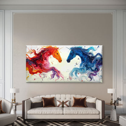 Painting of colorful unicorn Wall Art Canvas Office Home Room Framed 120x60cm