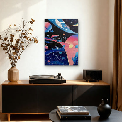 Space Whale, Planets, Rocket, Stars & Dolphin 60x90cm Metal Print Ready to Hang - Bella Home Decor