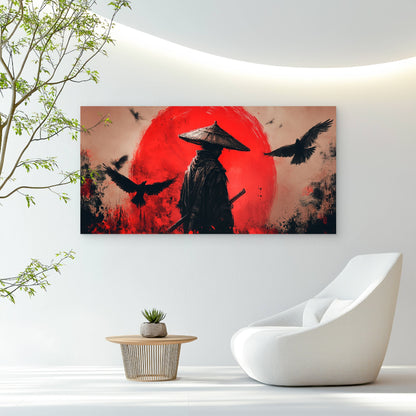 Lone Samurai Against Red Sun Wall Art Canvas Office Home Room Framed 120x60cm